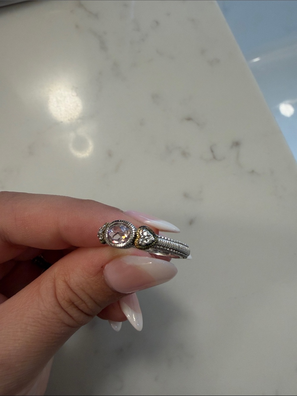 Vintage JR Judith Ripka Sterling 925 18K Light Pink Crystal Ring | Size 7 - Picture 2 of 7